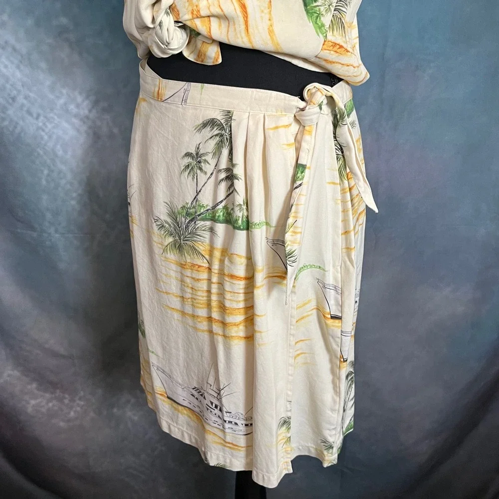 Bahama‎ Cruise Vintage 100% Silk Tropical Yacht Print 2 Piece Set Size Large/12